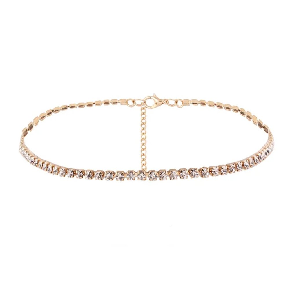 Sparkly Gold & CZ Diamonds Choker Necklace NEW - Picture 4 of 5